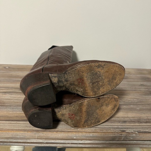 Vintage Tall Chocolate Brown Leather Cowboy Boots - Picture 6 of 9